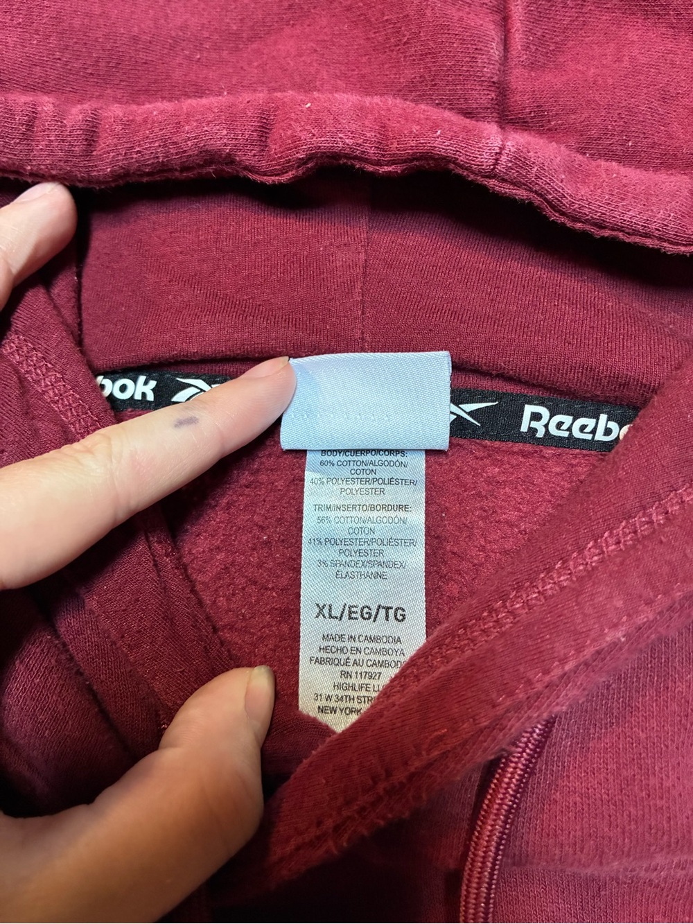 Reebok Men's Burgundy Maroon Pullover Hoodie Size XL - Picture 9 of 12